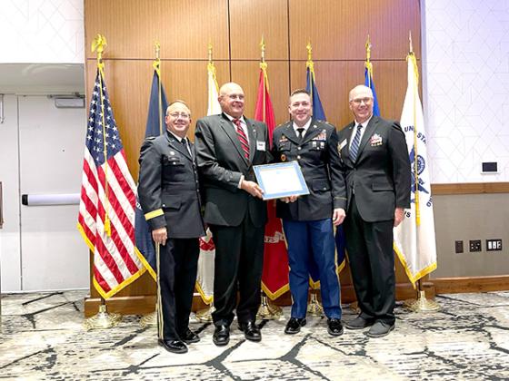Picture are, from left, Jeffrey Terrill (Brigadier General), Krist Atanasoff (Krist Oil CEO), Wesley (Wes) Amerson (First Sergeant and Krist Oil Regional Retail Supervisor) and Gary Aten (Keynote Speaker).  (Submitted photo)